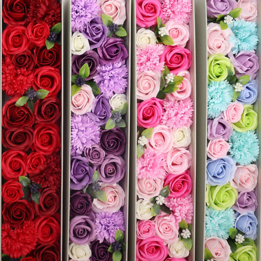 Extra long Baby Blessings soap flower gift box by The Bliss Co with pink floral soap flowers in a decorative box.