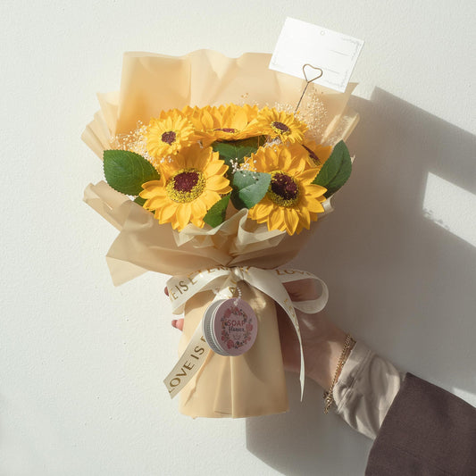 Large Sunflowers Bouquet from The Bliss Co with soap flower sunflowers, featuring a gift card for a heartfelt gift.
