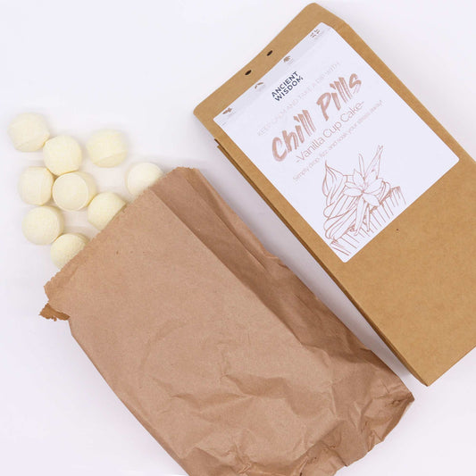 Chill Pills Gift Pack 350g by The Bliss Co featuring vanilla cupcake flavored chill pills in a colorful gift box.