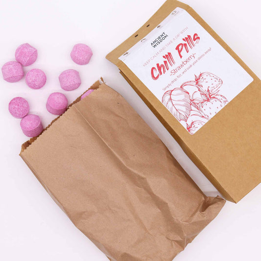Chill Pills Gift Pack 350g by The Bliss Co featuring strawberry-flavored chill pill candies in a colorful gift box.