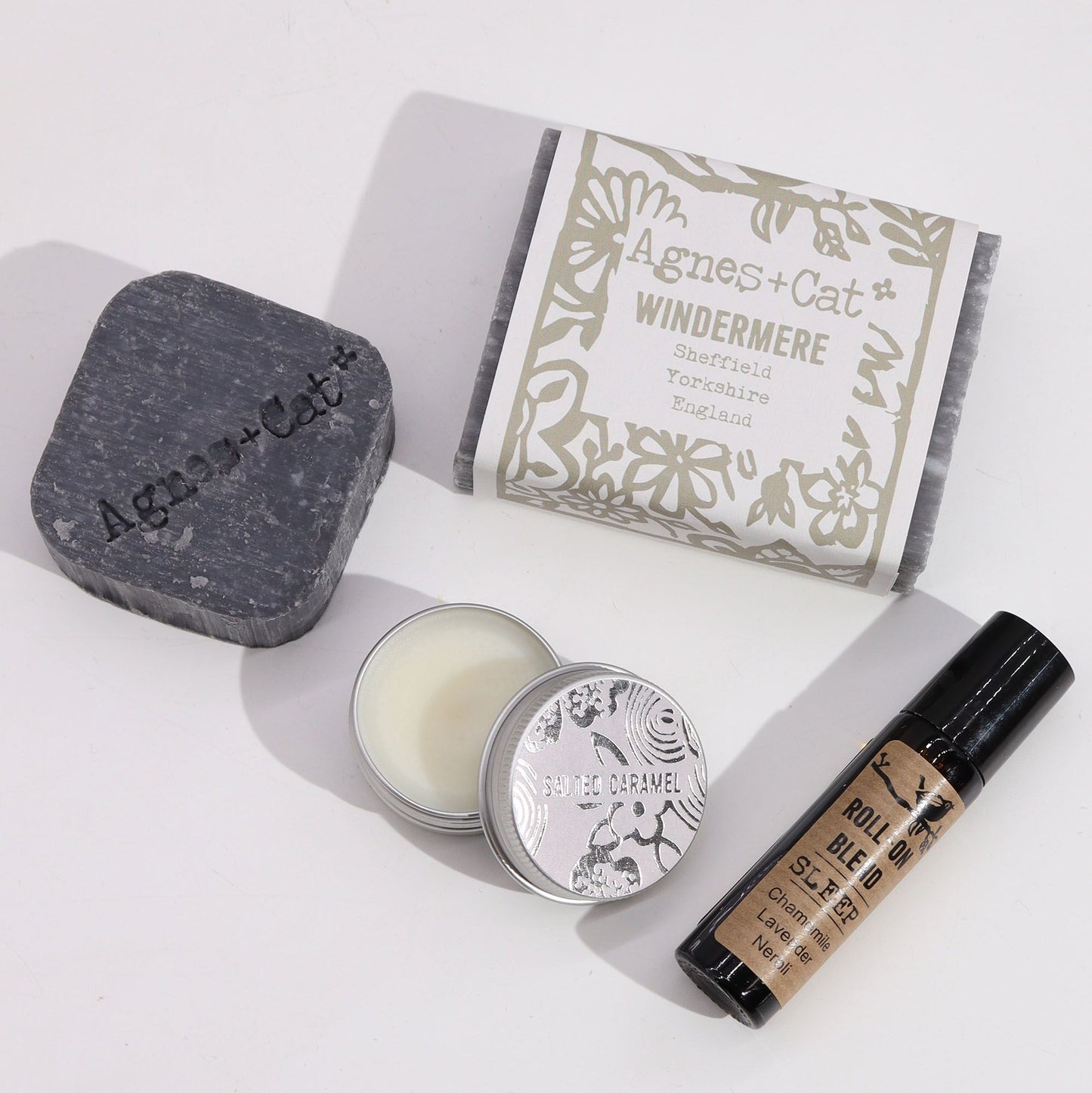 Agnes + Cat Wellness Gift Set by The Bliss Co featuring Lake Breeze scents, with skincare and wellness products laid out.
