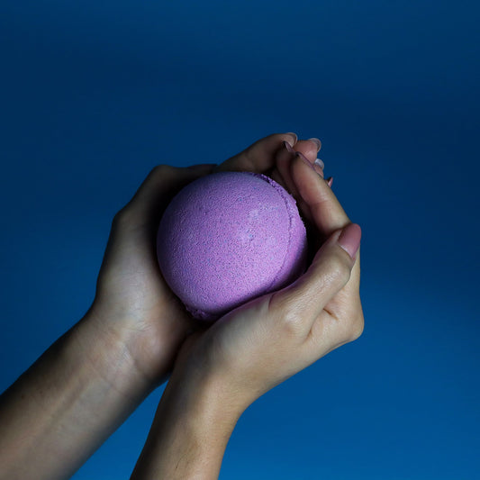 Set of 3 Blackberry Jumbo Bath Bombs from The Bliss Co, 180g each, showing purple and black bath bombs with natural berry scents.