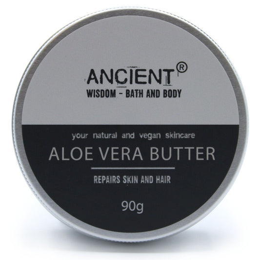 Pure Body Butter 90g by The Bliss Co with aloe vera, showing a creamy white body moisturizer in a jar.