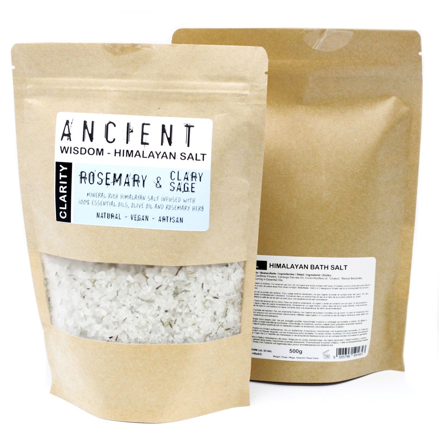 Himalayan Bath Salt Blend 500g by The Bliss Co, showing pink Himalayan salt crystals in a natural setting.