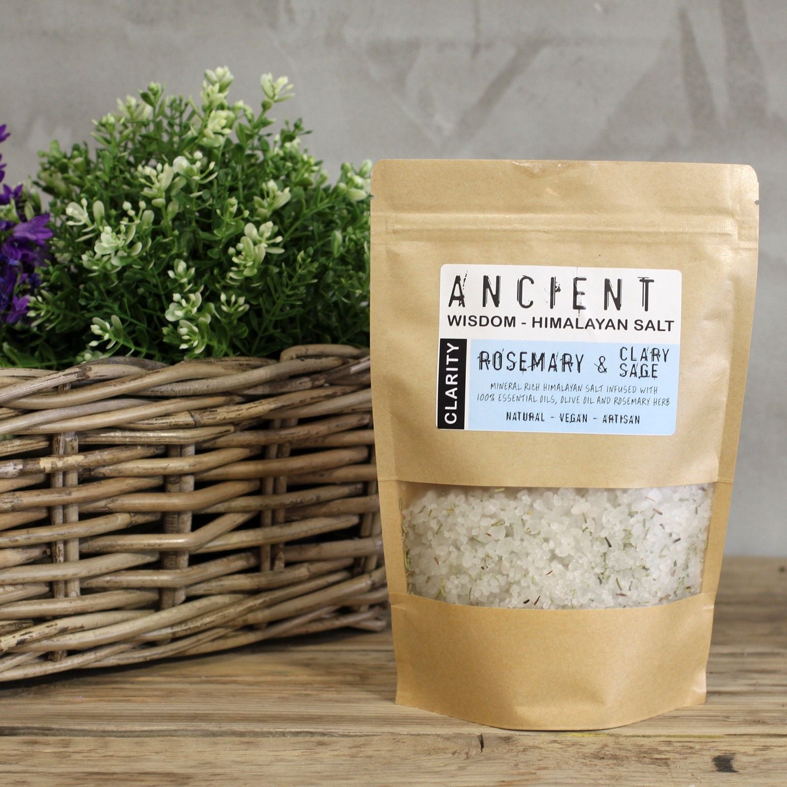 Himalayan Bath Salt Blend 500g by The Bliss Co displayed in a jar with pink Himalayan salt crystals, ideal for relaxing baths.