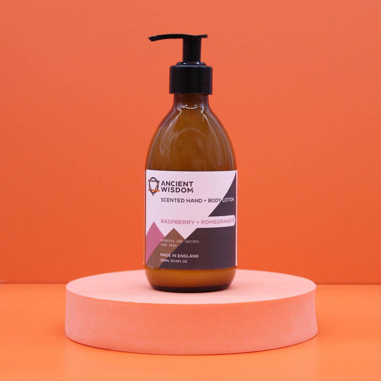 Raspberry & pomegranate fragranced hand and body lotion by The Bliss Co in a 300ml pump bottle.