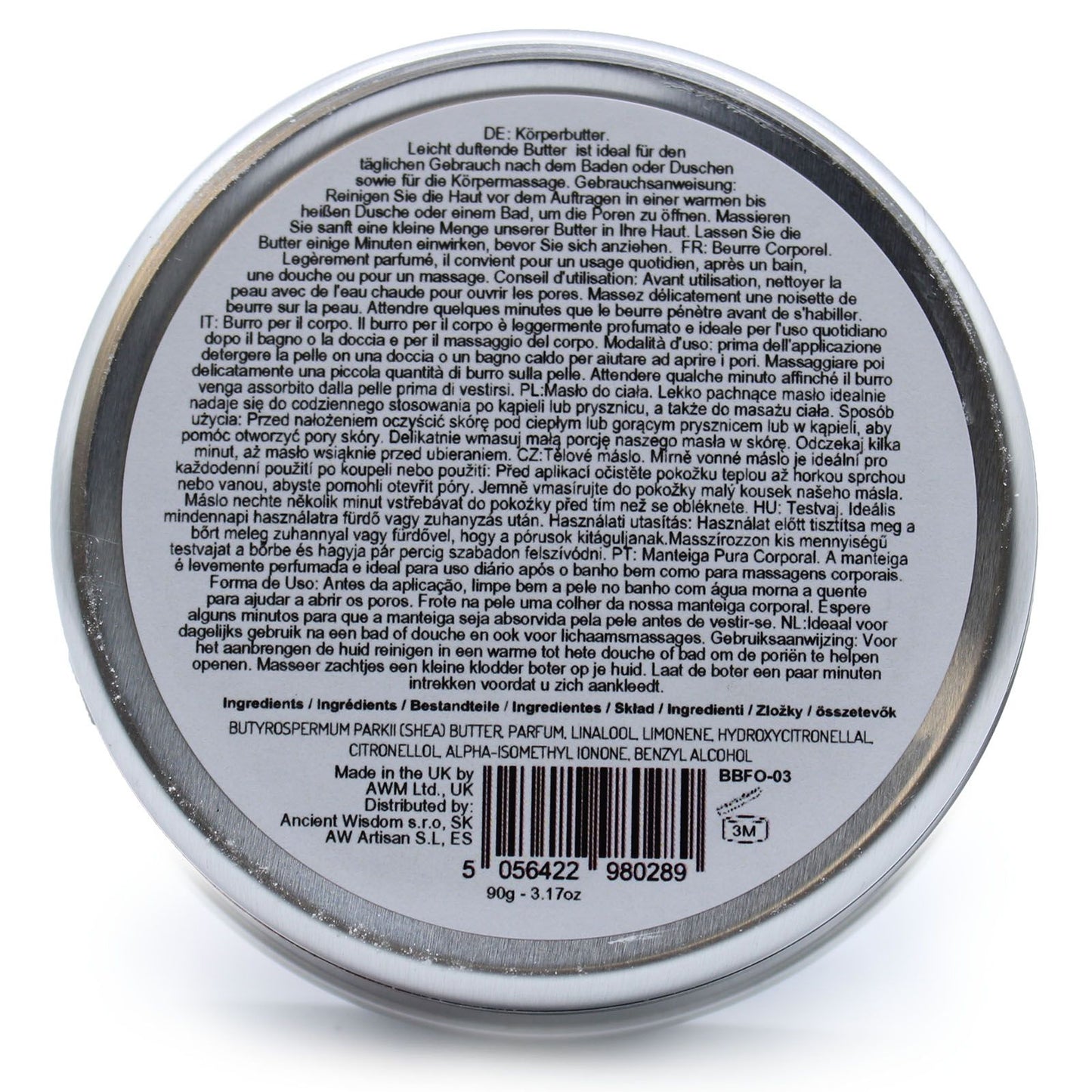 Scented Shea Body Butter by The Bliss Co in 90g jar with orchid fragrance, creamy texture visible in the image.