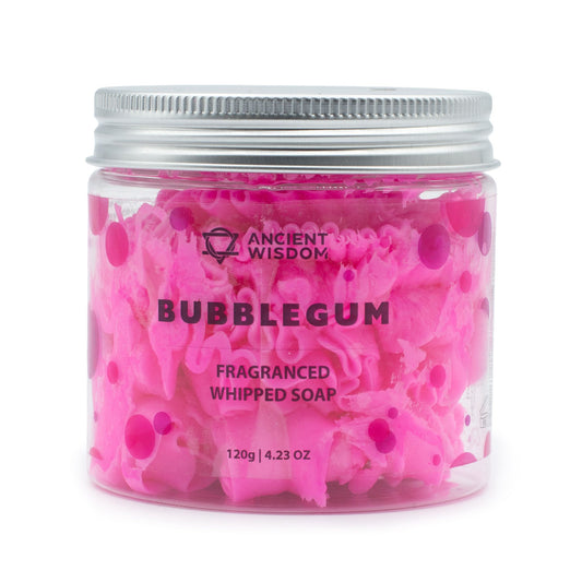 Bubblegum Whipped Soap by The Bliss Co in 120g jar, creamy and fluffy texture with pink bubblegum scent.