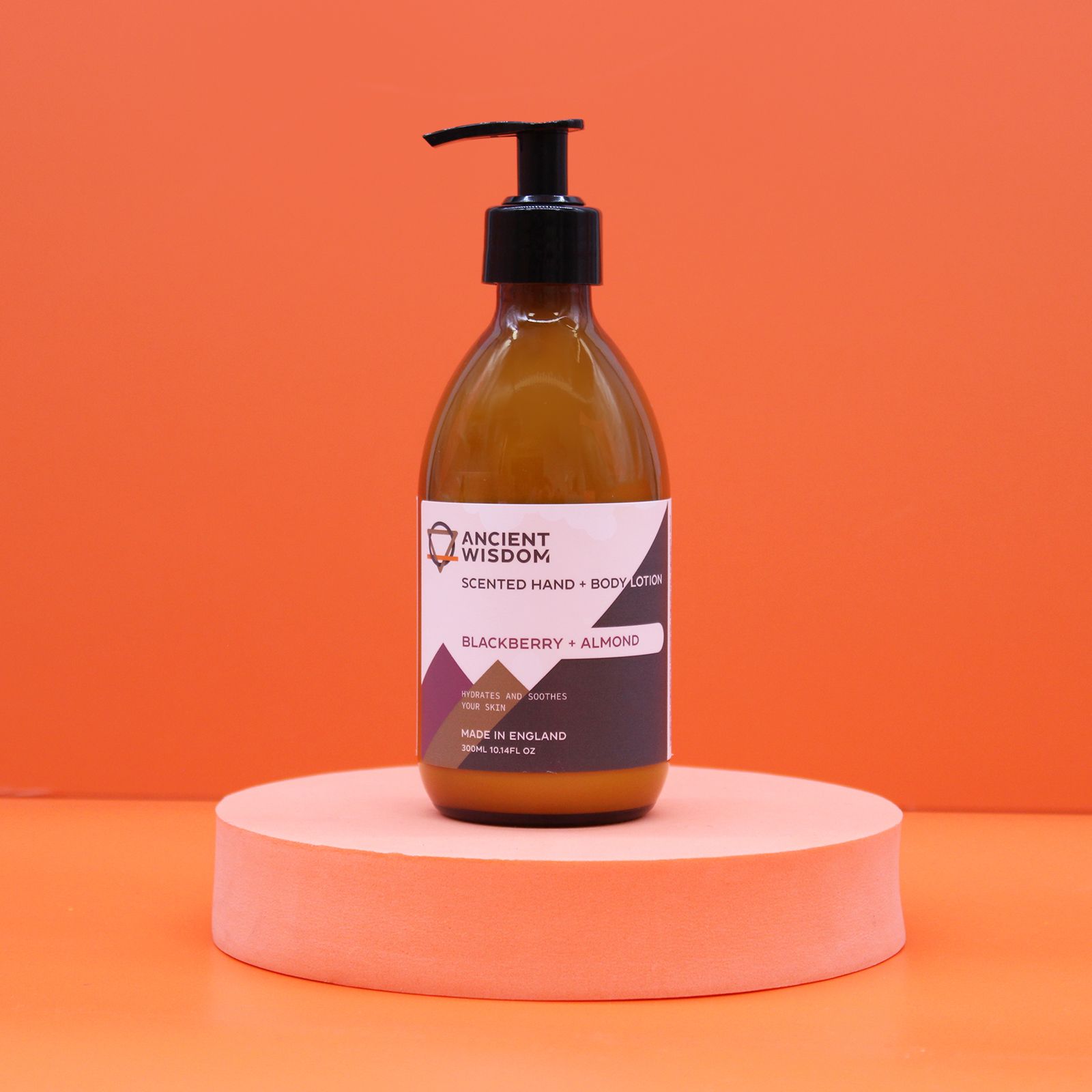 Blackberry & Almond fragranced hand and body lotion by The Bliss Co in a 300ml bottle, showing the lotion container with a label.