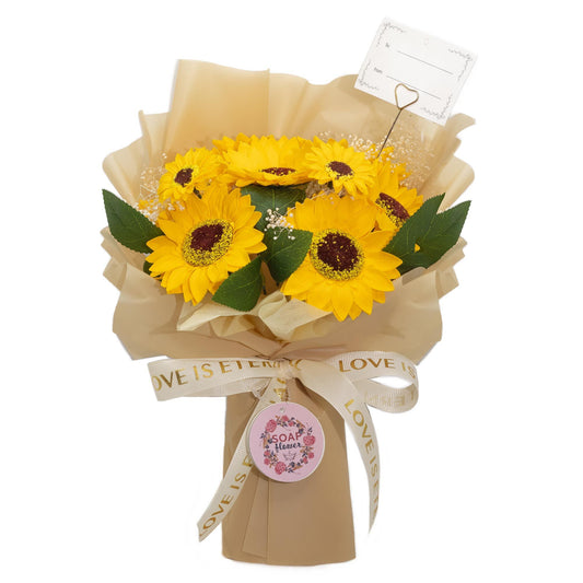 Large sunflower soap flower bouquet from The Bliss Co featuring vibrant, handcrafted soap sunflowers for a lasting floral gift.