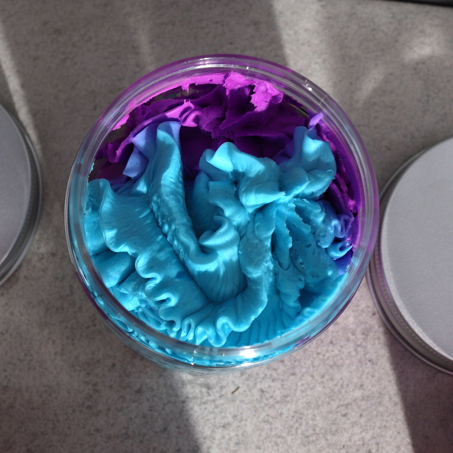 Amethyst Creed whipped soap by The Bliss Co in a 120g jar, showcasing the soft, fluffy lavender-colored whipped soap texture.