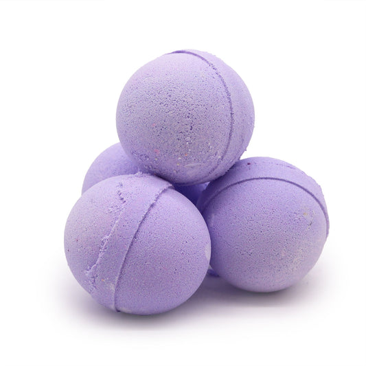 Essential Oil Bath Bomb with clary sage and juniper from The Bliss Co, showcasing a colorful, round bath bomb with herbal accents.