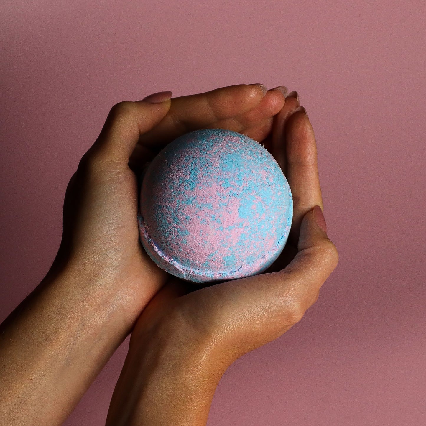 Set of 3 jumbo baby powder scent bath bombs from The Bliss Co, 180g each, with pastel colors and calming designs.