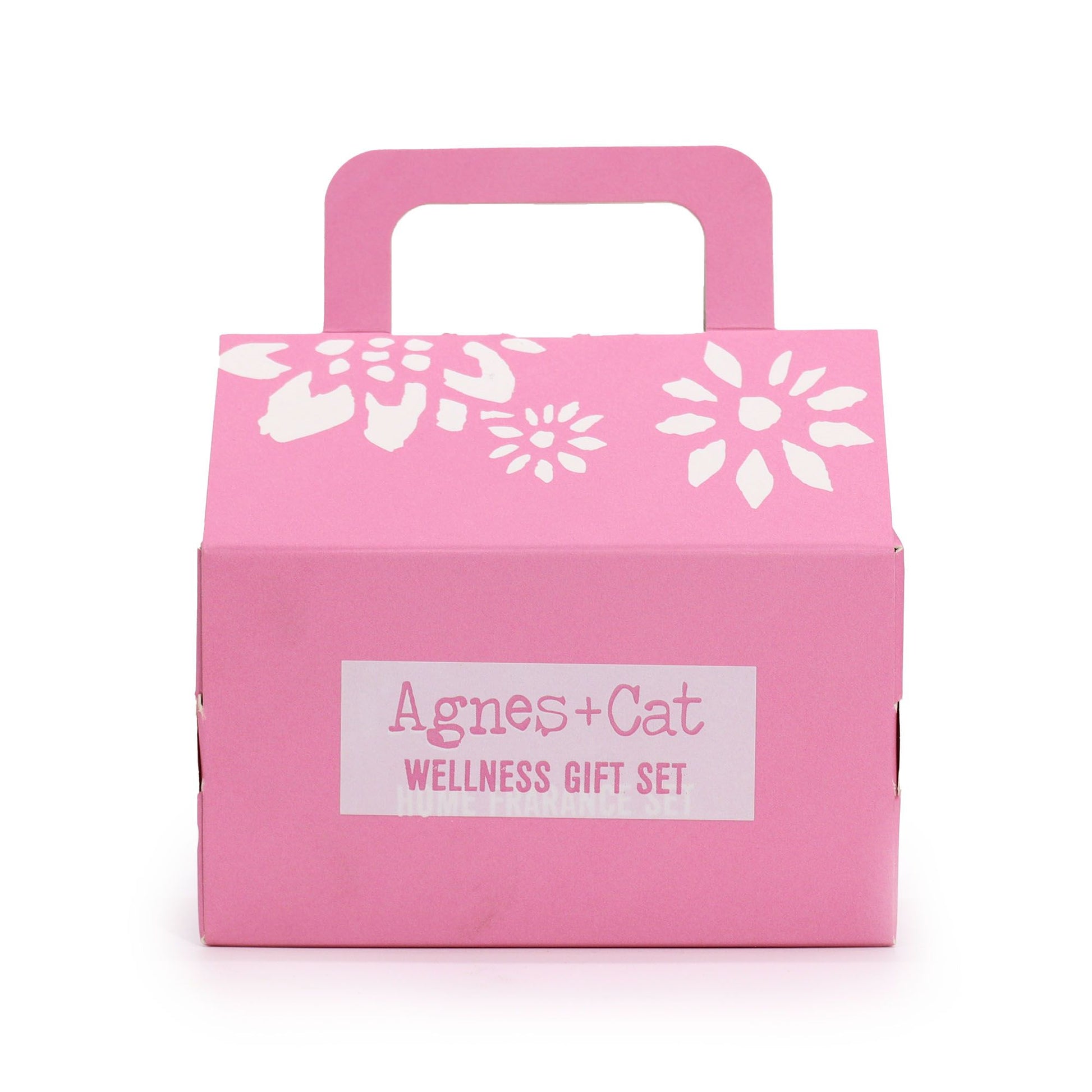 Agnes + Cat Wellness Gift Set by The Bliss Co featuring calming herbal products in a gift box with floral accents.