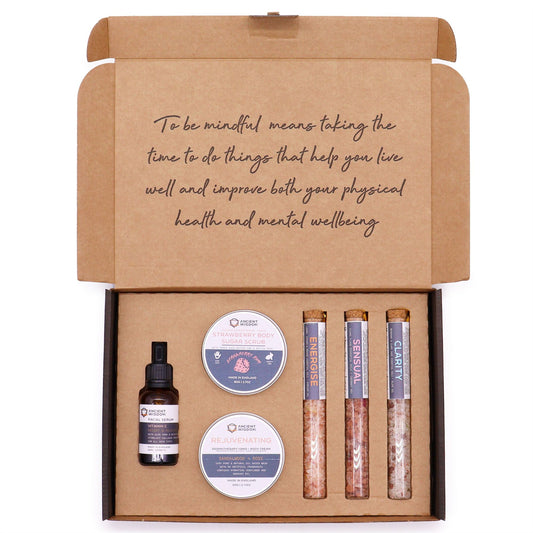Serenity Essential Self Care Kit by The Bliss Co featuring skincare products, candles, and relaxing self-care essentials.