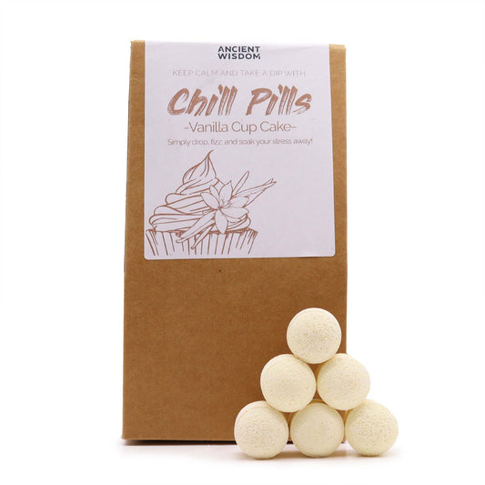 Chill Pills gift pack by The Bliss Co featuring vanilla cupcake flavor, 350g, in a colorful, decorative gift box.