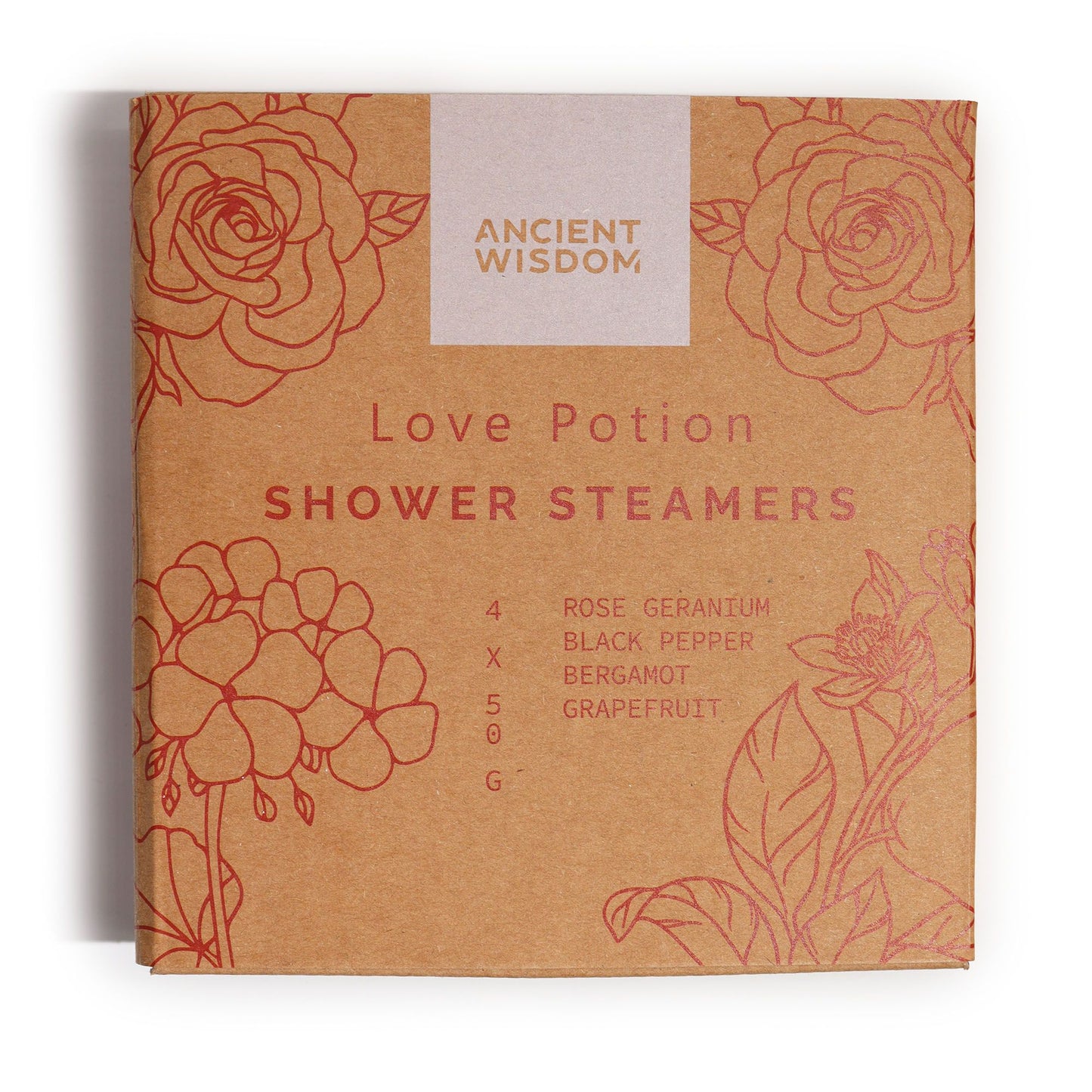 Zen Shower Steamers Therapy Wellness Gift Set by The Bliss Co featuring Love Potion scented shower steamers on a white background.