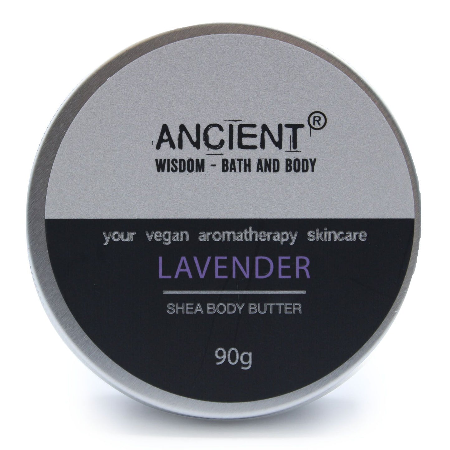 Lavender aromatherapy Shea body butter in 90g jar from The Bliss Co, creamy texture with lavender scent for moisturizing skin.