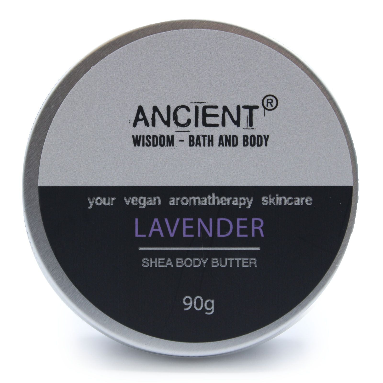 Lavender aromatherapy Shea body butter in 90g jar from The Bliss Co, creamy texture with lavender scent for moisturizing skin.