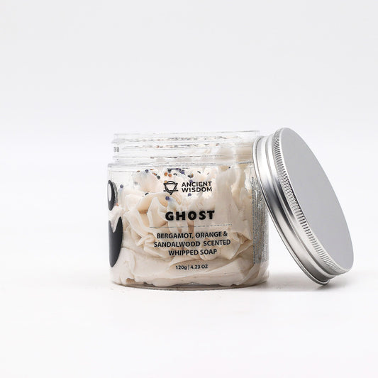 Ghost Whipped Soap by The Bliss Co in 120g, creamy and fluffy textured soap displayed in a close-up image.