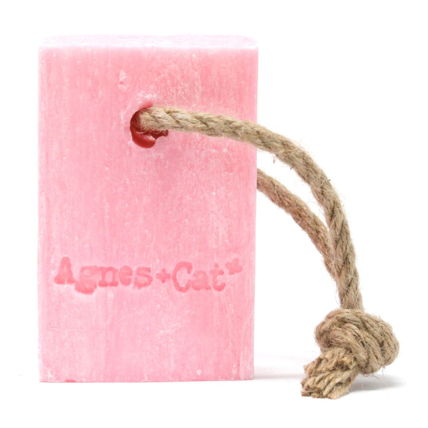 Agnes + Cat Soap on a Rope by The Bliss Co featuring Japanese Bloom scent, hanging with floral design and vibrant colors.