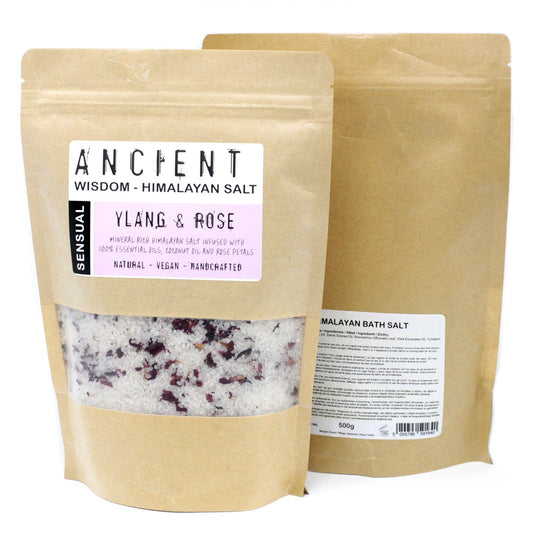 Himalayan Bath Salt Blend 500g by The Bliss Co, showcasing a jar of pink Himalayan bath salts with a natural, soothing appearance.