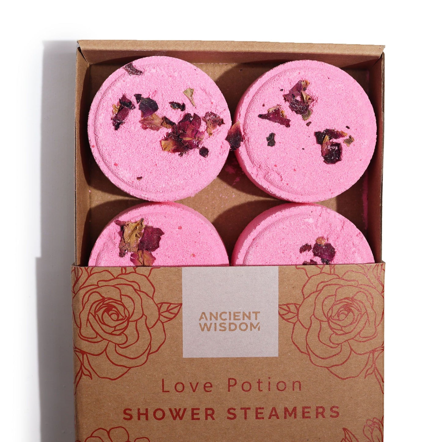 The Bliss Co Zen Shower Steamers Therapy Wellness Gift Set featuring Love Potion scented shower steamers for relaxing aromatherapy.