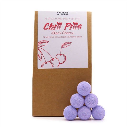 Chill Pills Gift Pack 350g by The Bliss Co featuring black cherry flavored relaxation supplements in a colorful gift box.