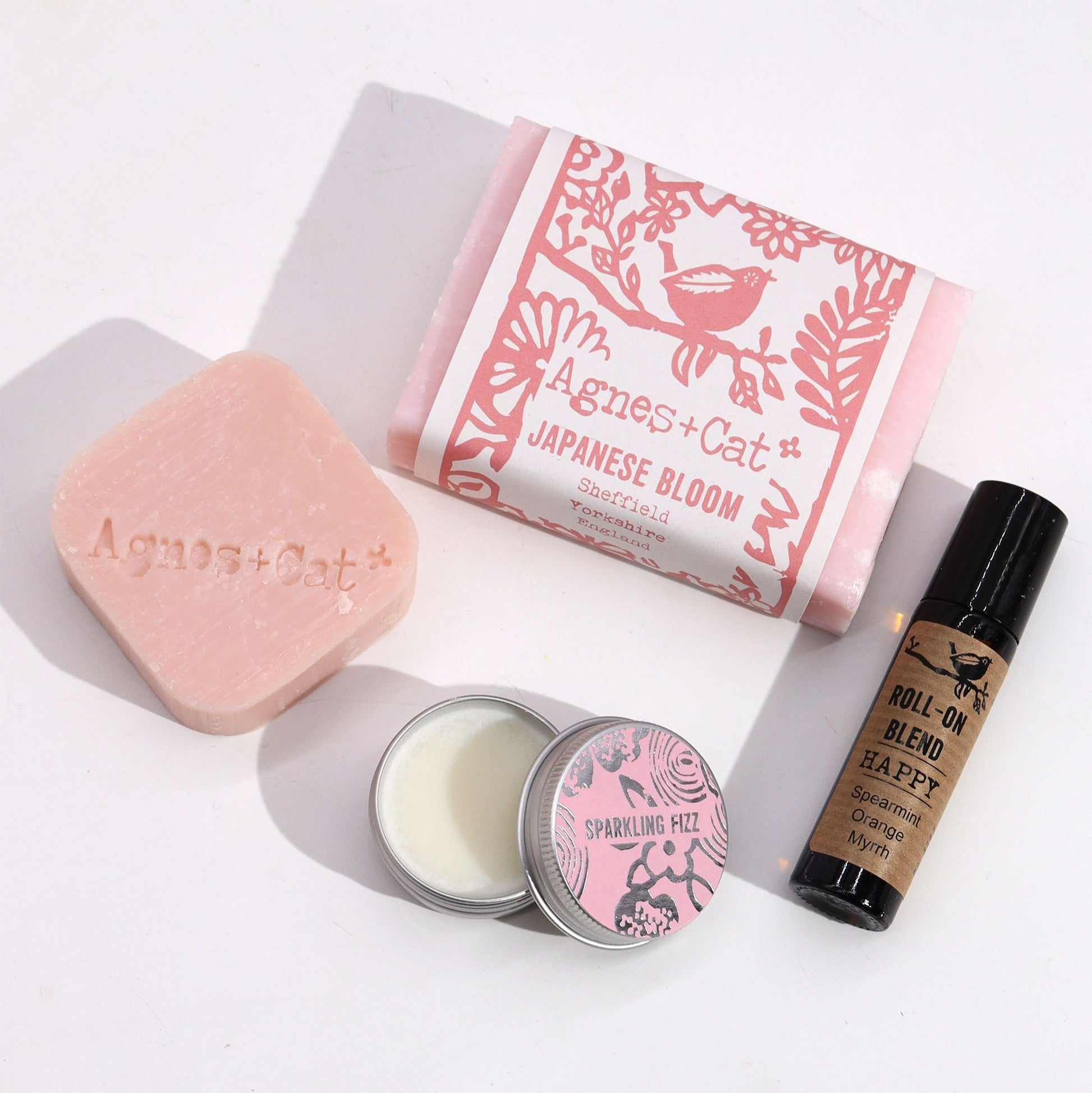 Agnes + Cat Wellness Gift Set by The Bliss Co featuring floral-themed products in elegant packaging.