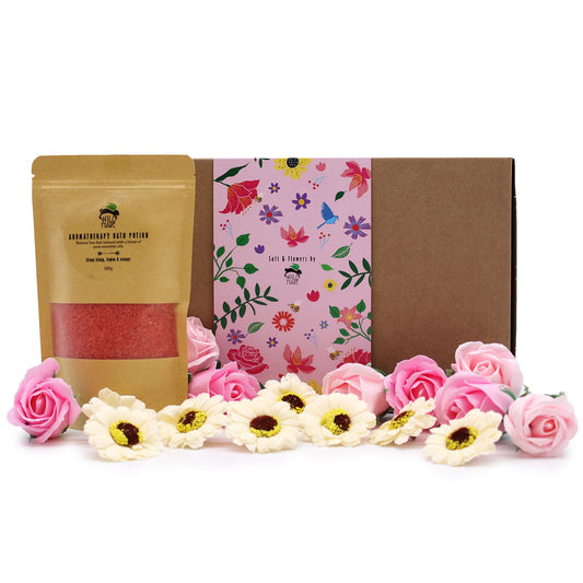 Wild Hare Salt & Flowers Set by The Bliss Co featuring a passion-scented salt soak with colorful floral accents.