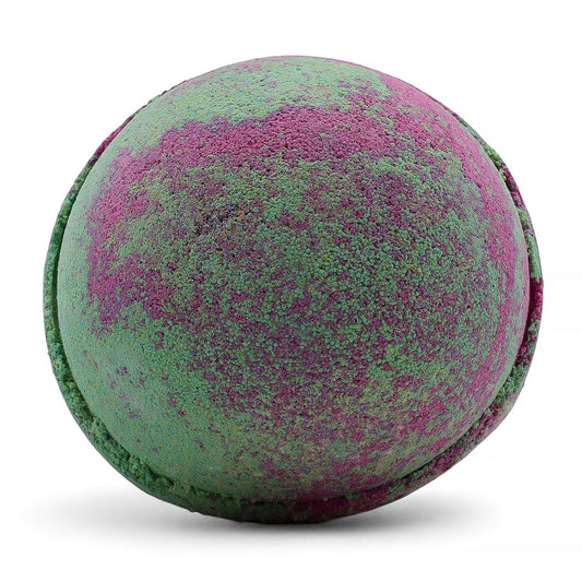 Set of 3 fruity rhubarb jumbo bath bombs from The Bliss Co, each weighing 180g, with colorful, fragrant bath bomb visuals.
