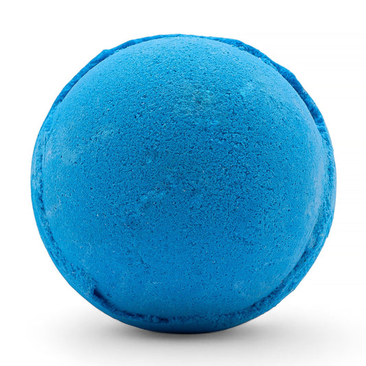 Set of three jumbo blueberry bath bombs by The Bliss Co, 180g each, with vibrant blue and purple swirls in a close-up image.