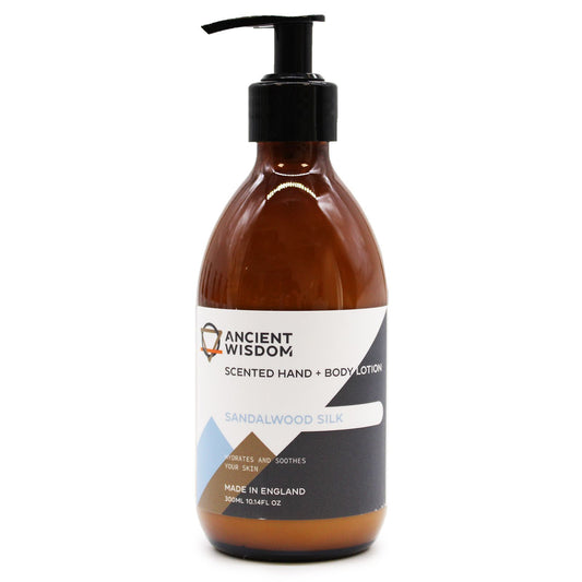 The Bliss Co Sandalwood Silk Lotion 300ml bottle, fragranced hand and body lotion with a smooth, elegant design.