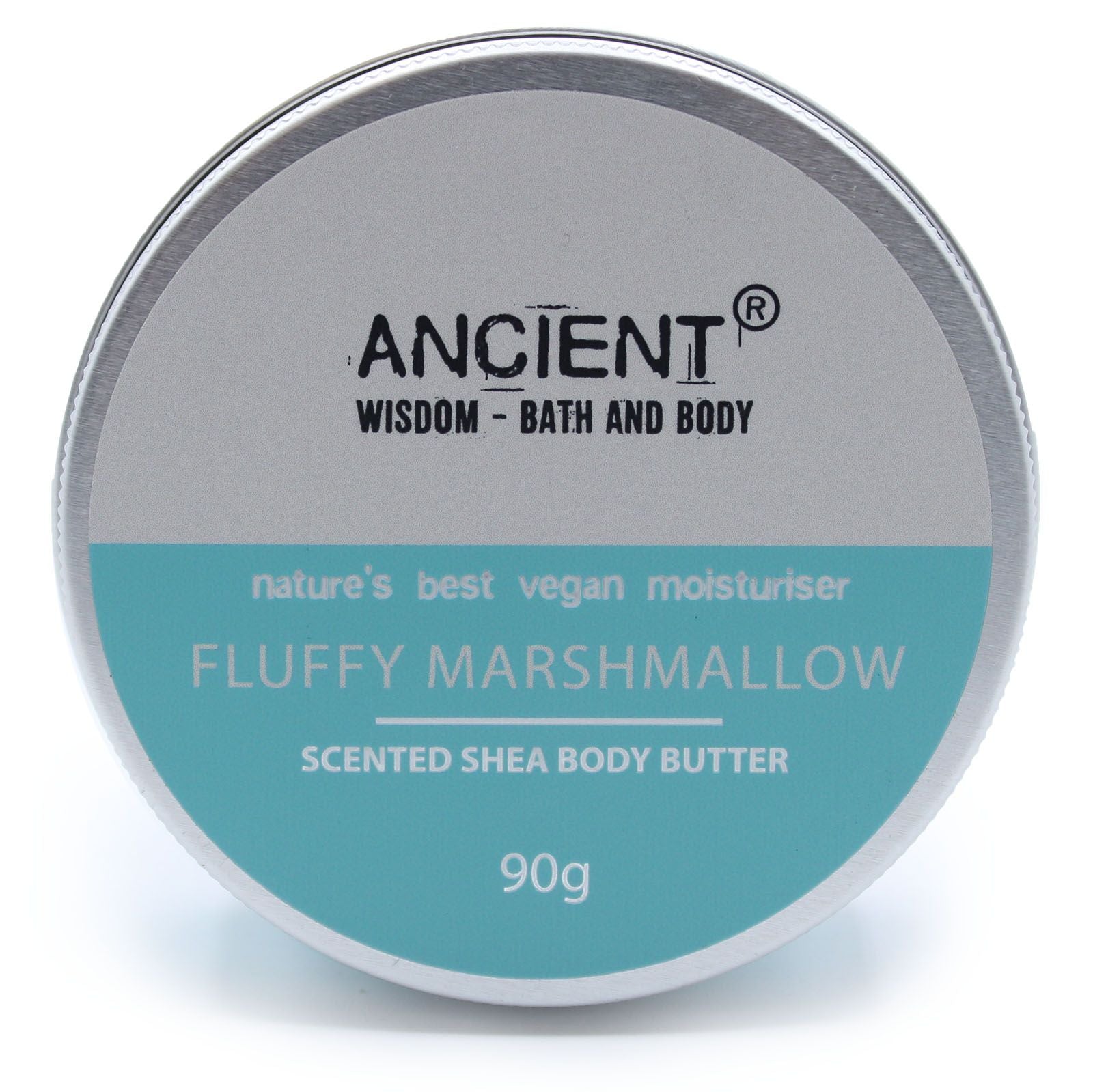 Scented Shea Body Butter by The Bliss Co in 90g container, featuring fluffy marshmallow fragrance and creamy texture.