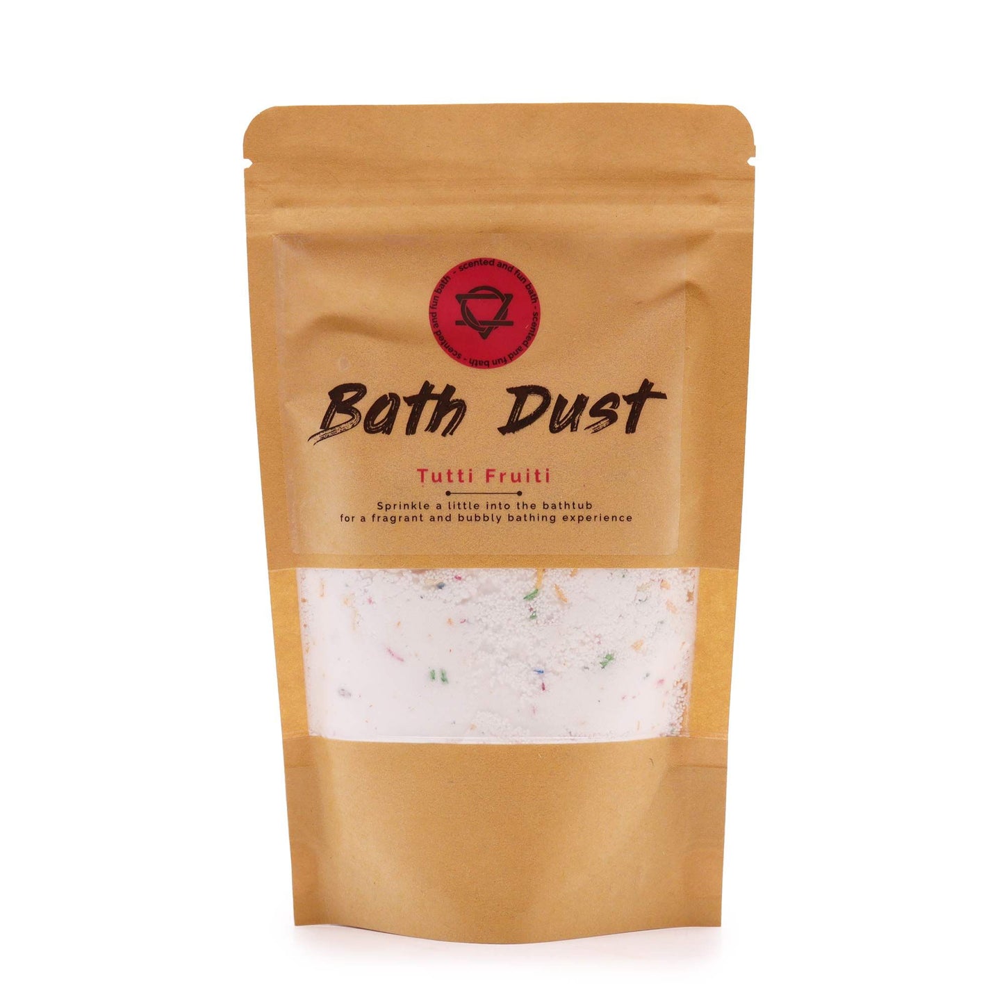 The Bliss Co Tutti Fruiti Bath Dust 190g in a jar, colorful and textured bath dust for a fruity bath experience.