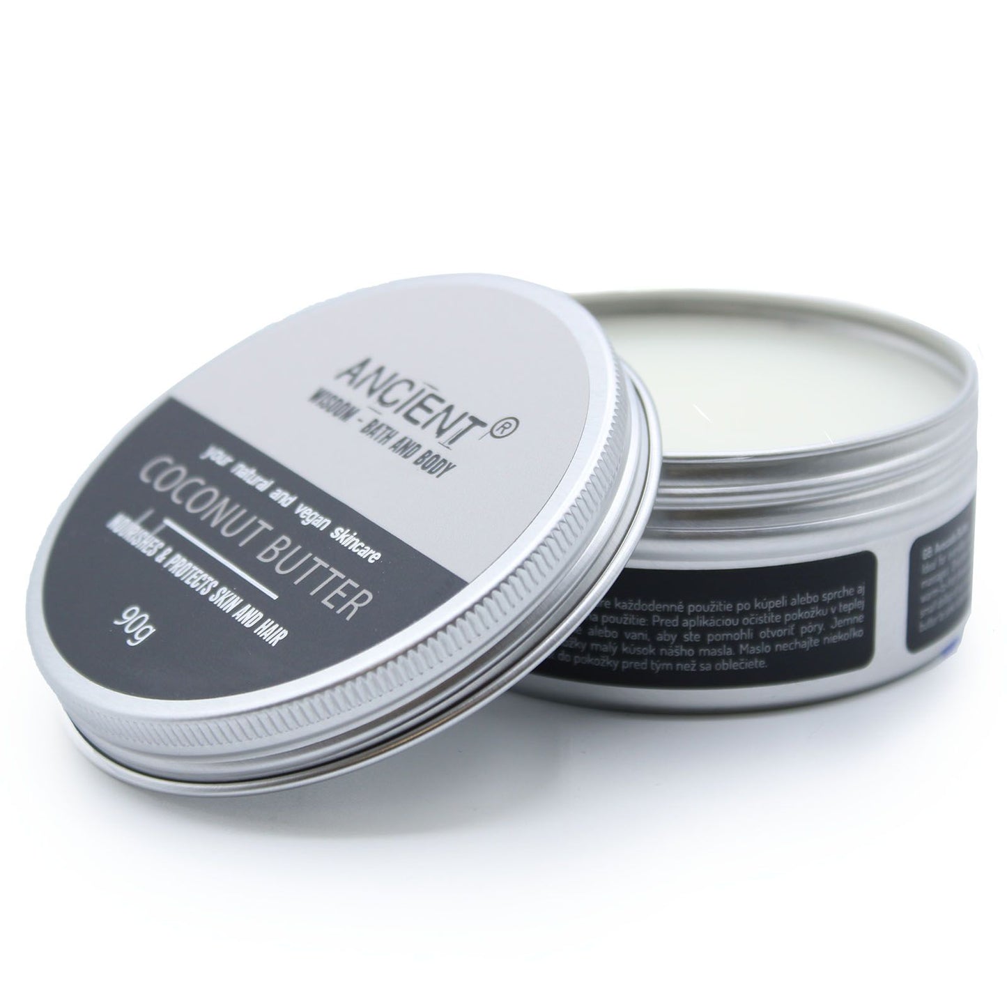 Pure body butter by The Bliss Co with coconut flavor, 90g jar showing creamy texture and tropical ingredients.