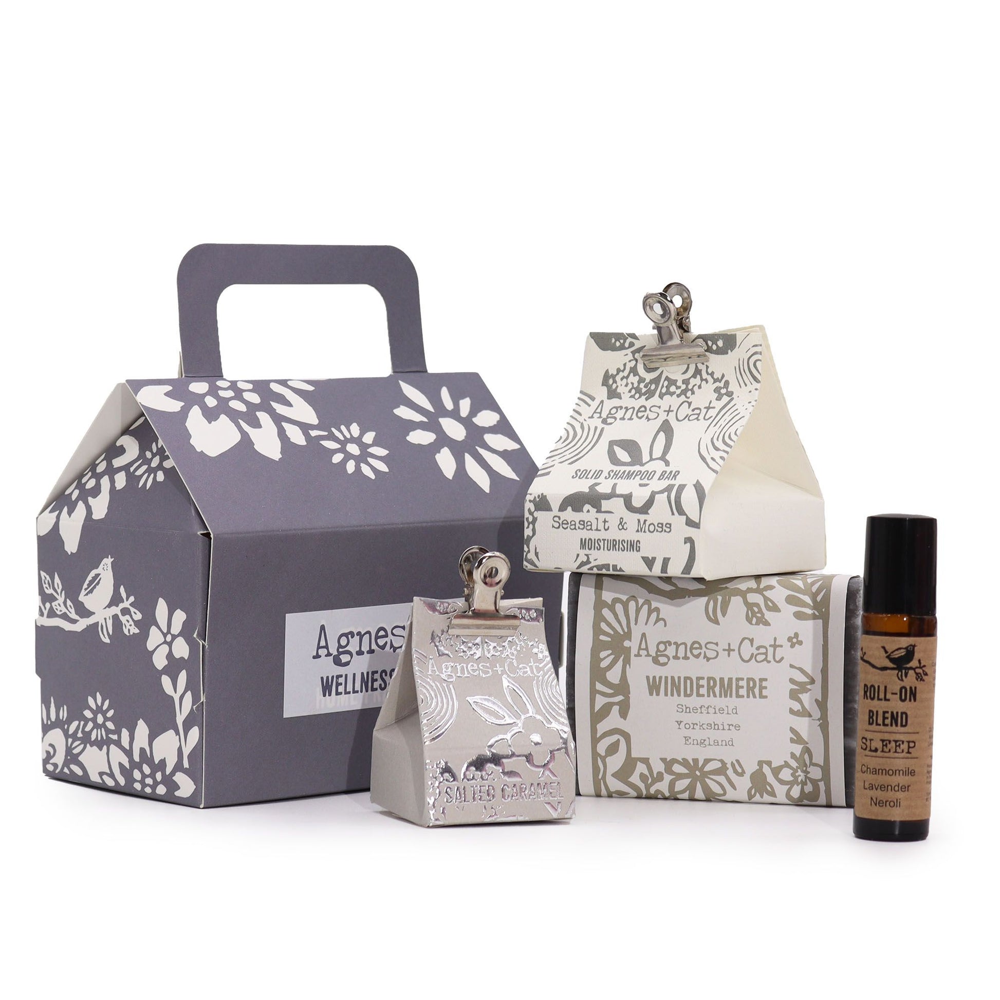 Agnes + Cat Wellness Gift Set by The Bliss Co featuring lake breeze scented products and wellness accessories.