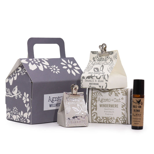 Agnes + Cat Wellness Gift Set by The Bliss Co featuring lake breeze scented products and wellness accessories.