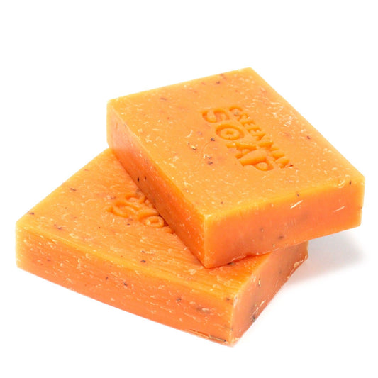 Greenman Handmade Soap slice in green with Moroccan Argan, 100g, from The Bliss Co, showcasing a natural, artisanal soap bar.