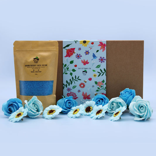Wild Hare Salt & Flowers set by The Bliss Co featuring relaxing bath salts and floral accents for a soothing unwind experience.
