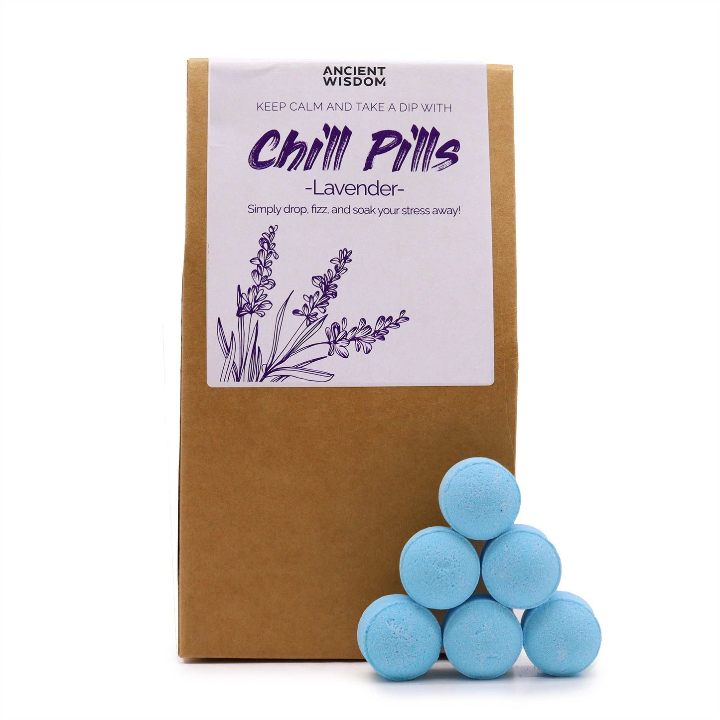Chill Pills Gift Pack 350g by The Bliss Co featuring lavender-flavored chill pills in a colorful gift box.