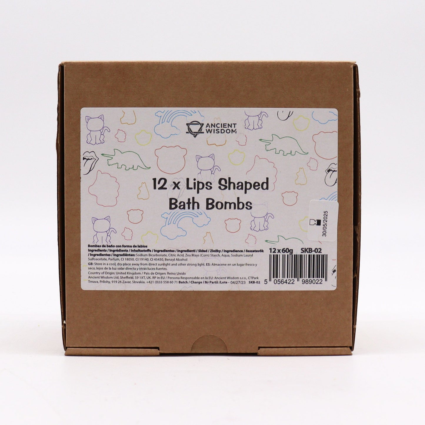 Colorful Lips-shaped bath bomb for kids by The Bliss Co, 60g, designed for fun and relaxing bath time.