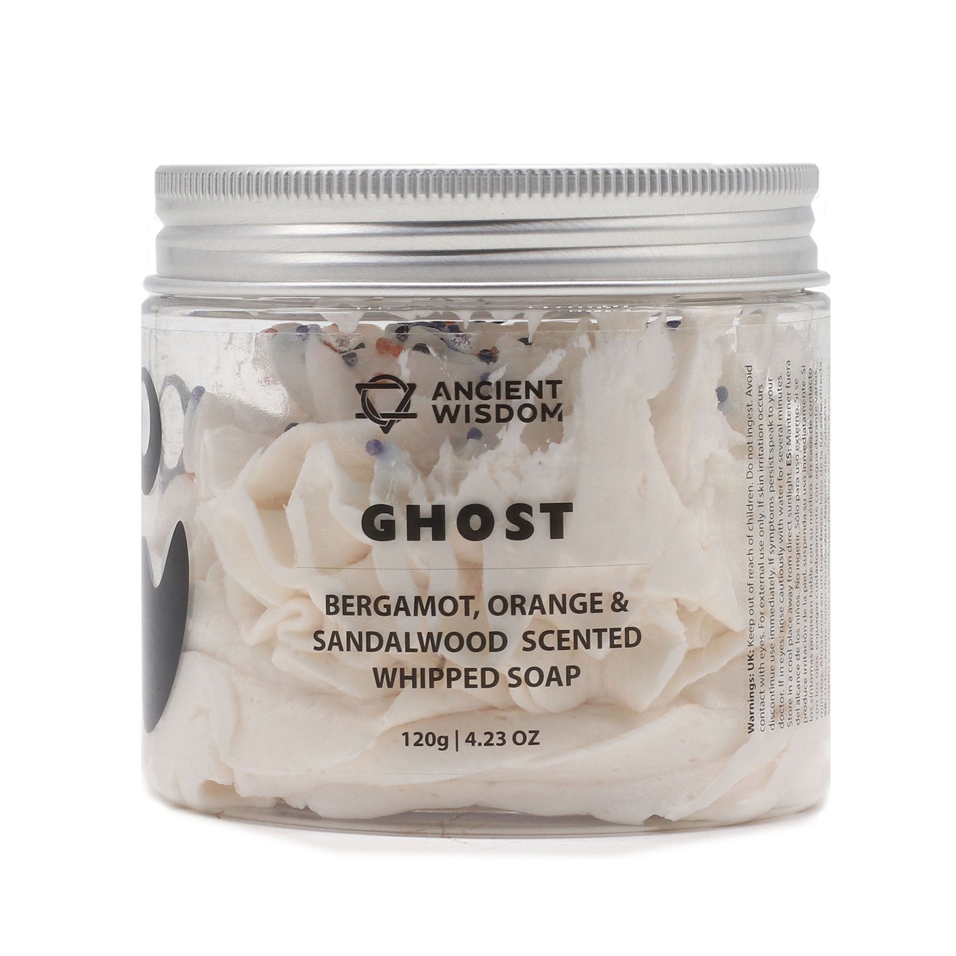Creamy Ghost Whipped Soap by The Bliss Co in 120g jar, showcasing fluffy, light texture and smooth surface for gentle cleansing.