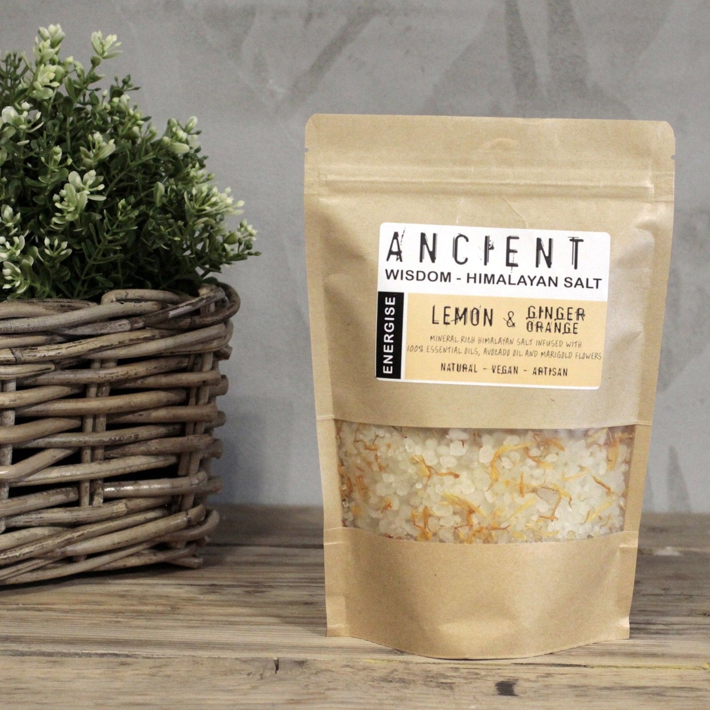 Himalayan Bath Salt Blend by The Bliss Co, 500g, showcasing pink Himalayan salt crystals for energizing bath relaxation.