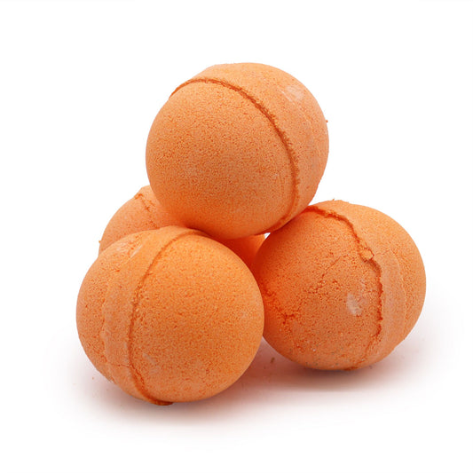 Essential Oil Bath Bomb by The Bliss Co with lemongrass and mandarin, showing a colorful bath bomb in a relaxed spa setting.