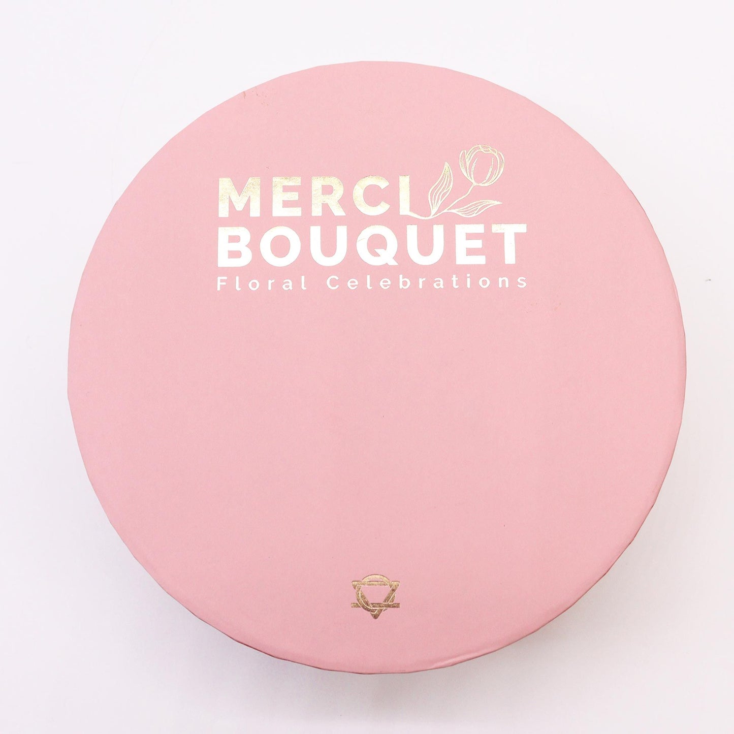 Round pink soap flower gift box from The Bliss Co Baby Blessings collection, featuring delicate floral arrangements for gifting.