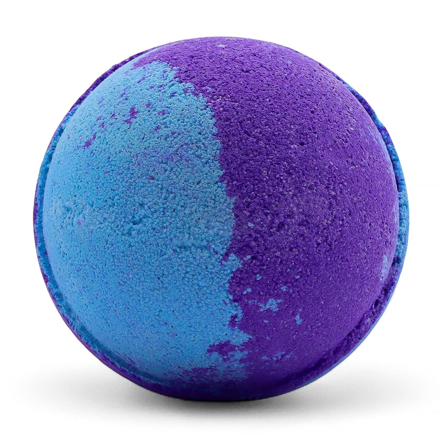Jumbo Amethyst Creed Bath Bomb by The Bliss Co, 180g, showing a vibrant purple and blue spherical bath bomb ready for a relaxing bath.