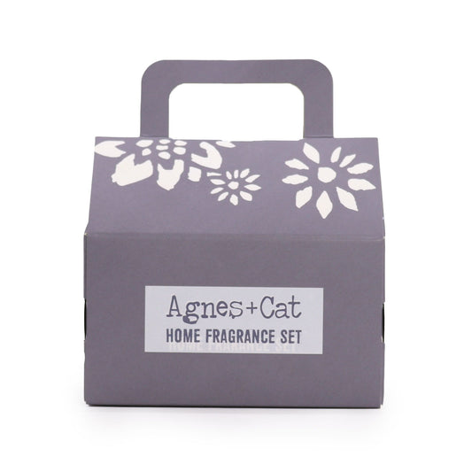 Agnes + Cat Windemere fragrance gift set by The Bliss Co, featuring elegant perfume bottles and packaging.
