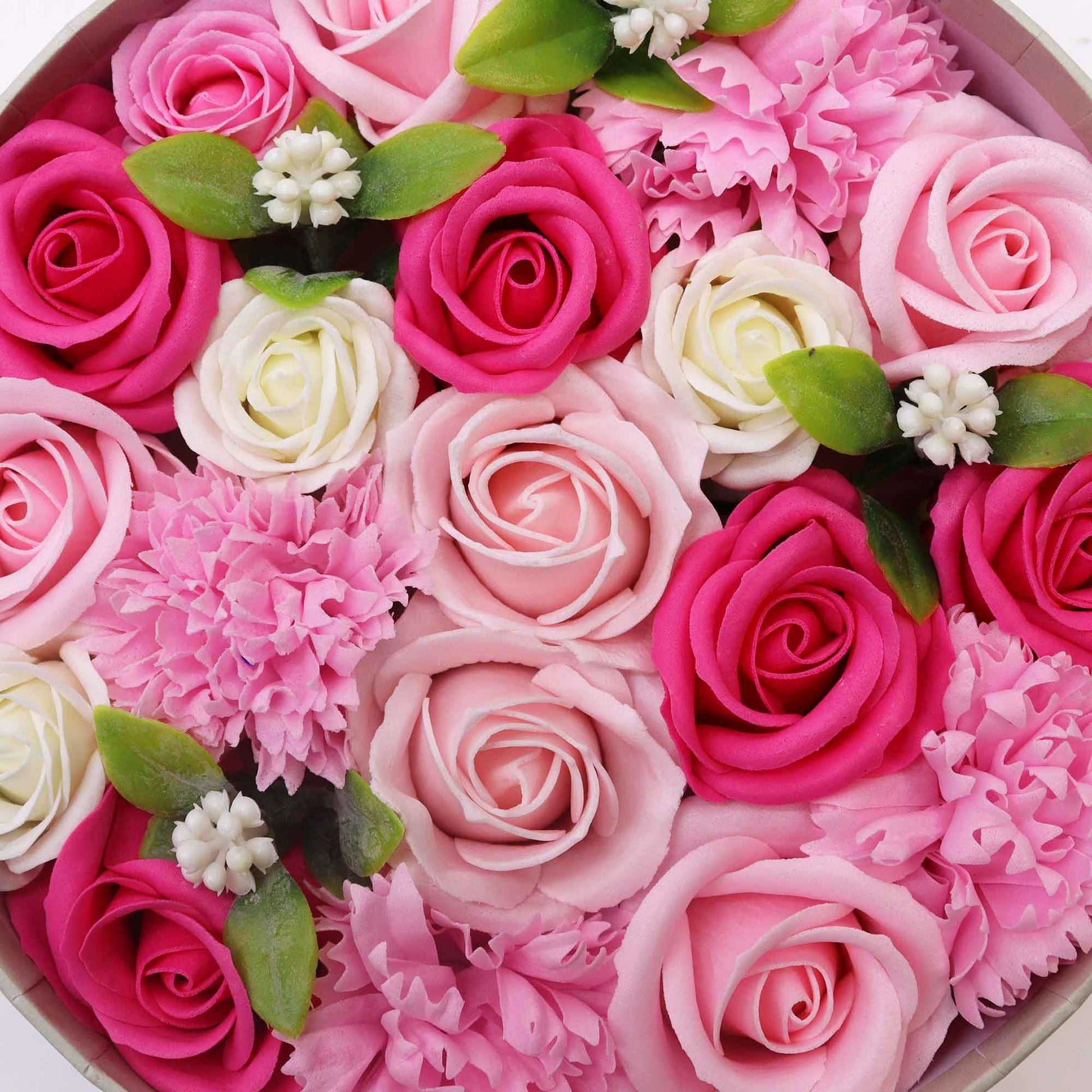 Round Soap Flower Gift Box by The Bliss Co featuring pink baby blessings-themed soap flowers in a decorative box.