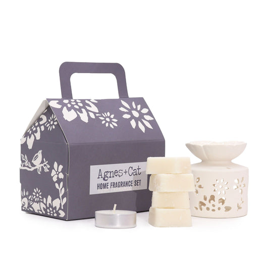 Agnes + Cat Windemere fragrance gift set by The Bliss Co, featuring elegant bottles and packaging in a stylish gift box.